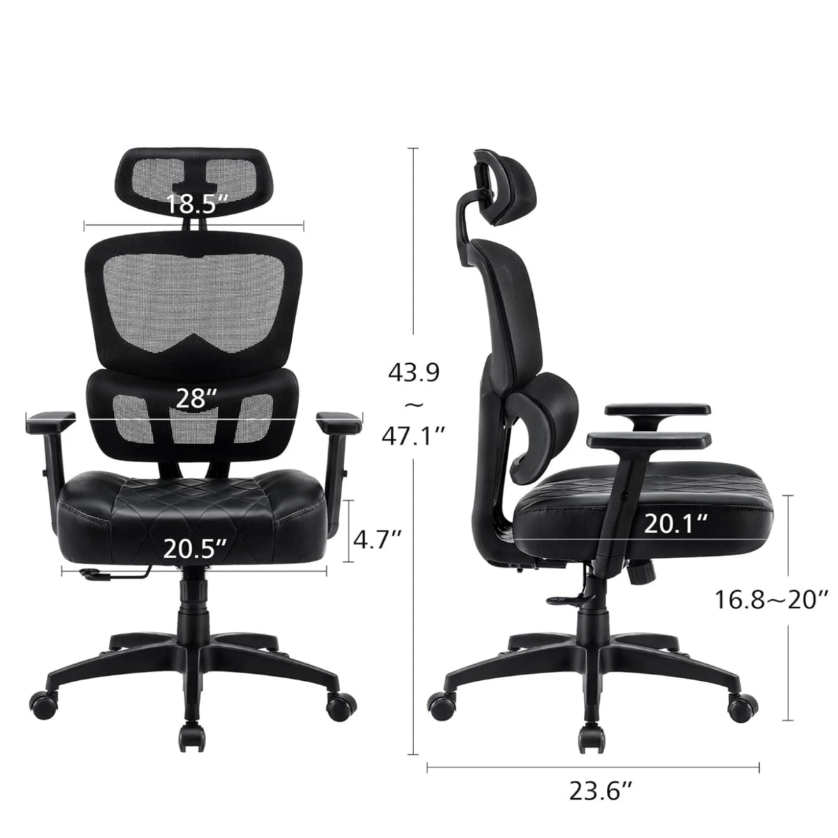 Black Ergonomic Mesh Office Chair with Footrest F865798