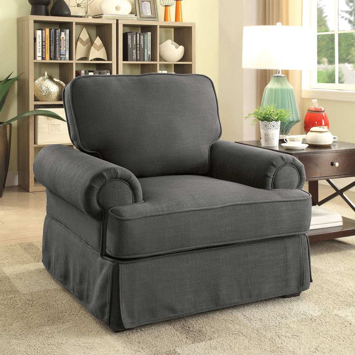 Dark Grey Linen Fabric Accent Chair K902205