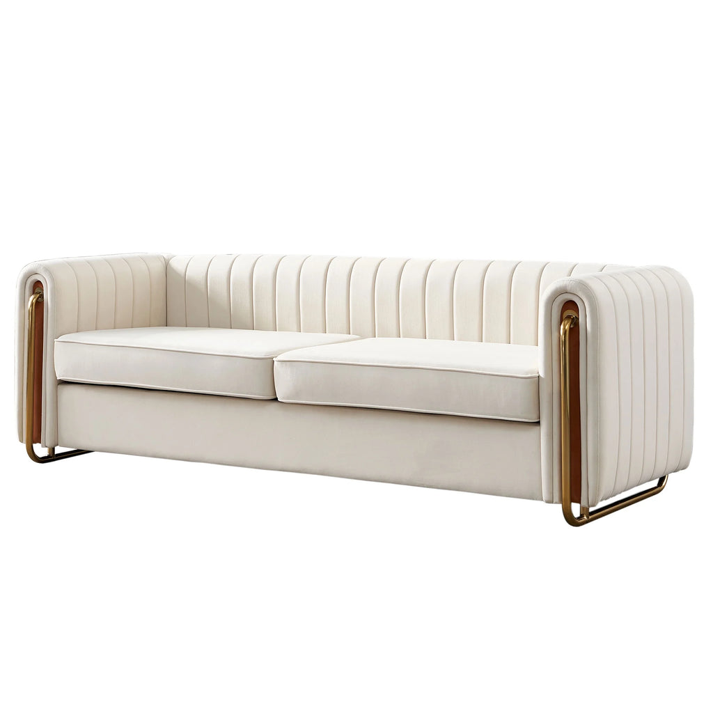 Beige Velvet Sofa with Arms and Removable Cushions S528