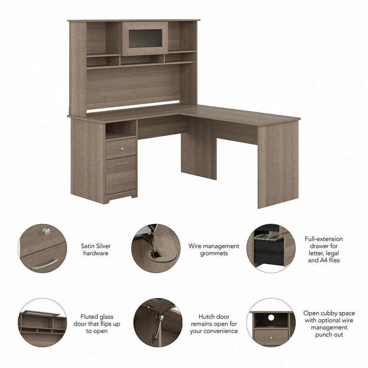 60W L Shaped Computer Desk with Hutch U6679