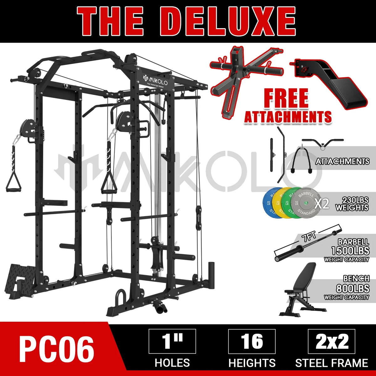 1500 lbs Power Rack Cage with Cable Crossover Machine T263284