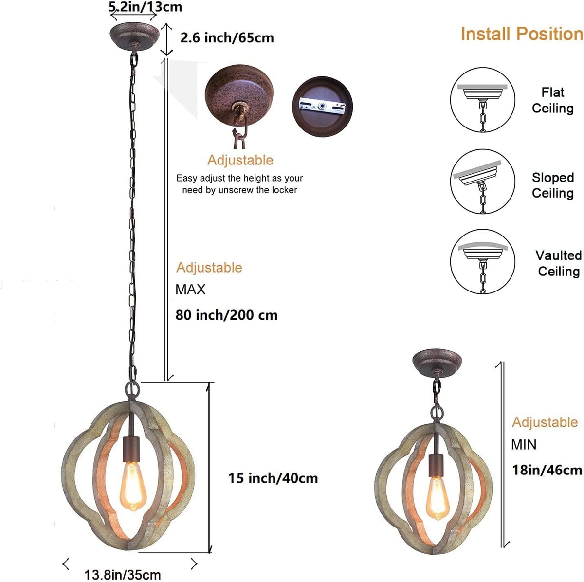 Wooden Iron Chandelier 4 Candle Holder Z736384