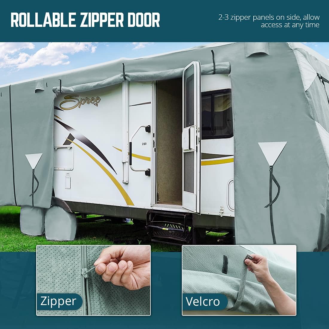 35'-38' Waterproof Breathable RV Cover with Straps & Tire Covers P8248