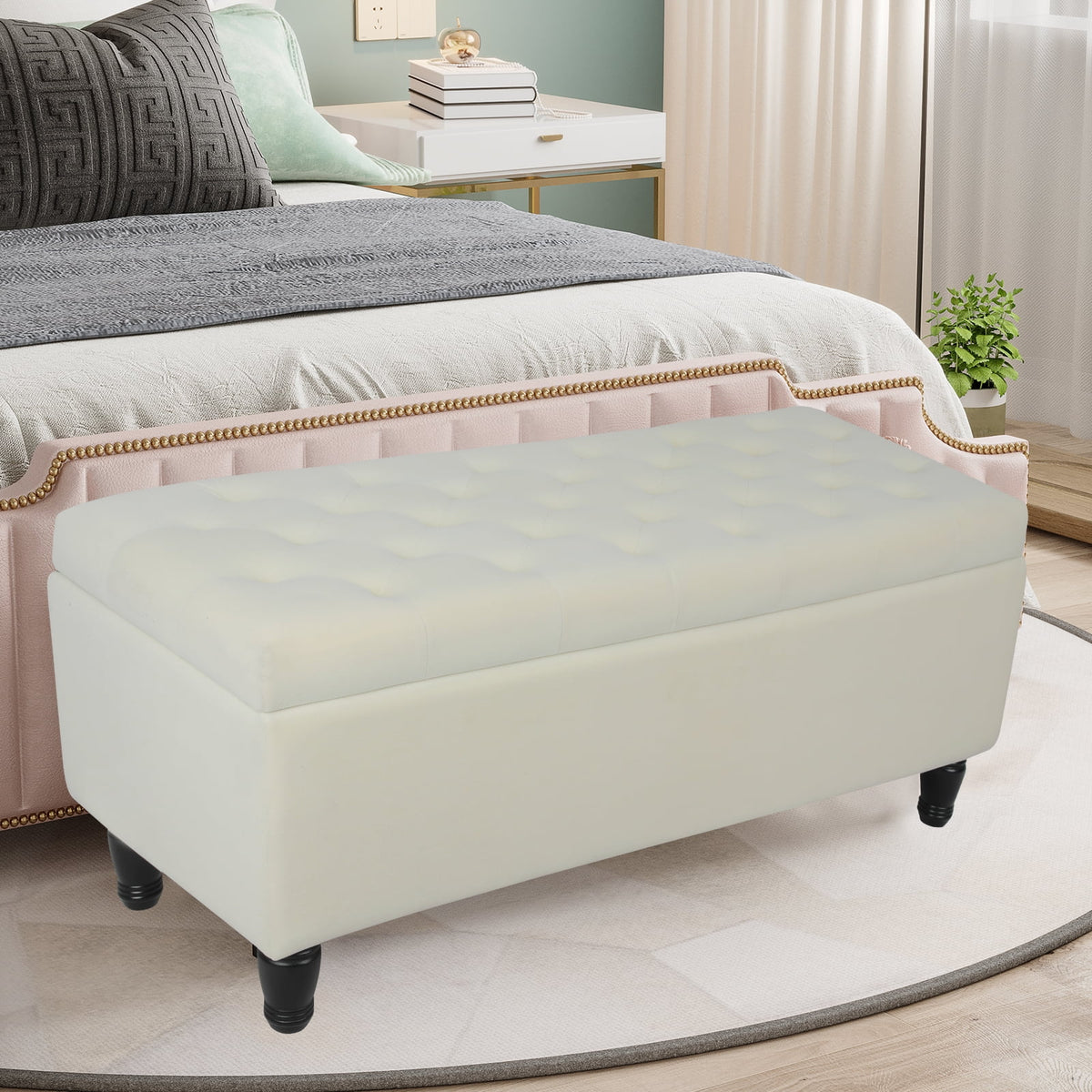 43" Velvet Storage Ottoman with 2 Footstools S5226