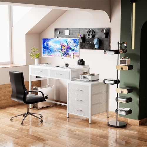 White Reversible Computer Desk with 5 Drawers X56914