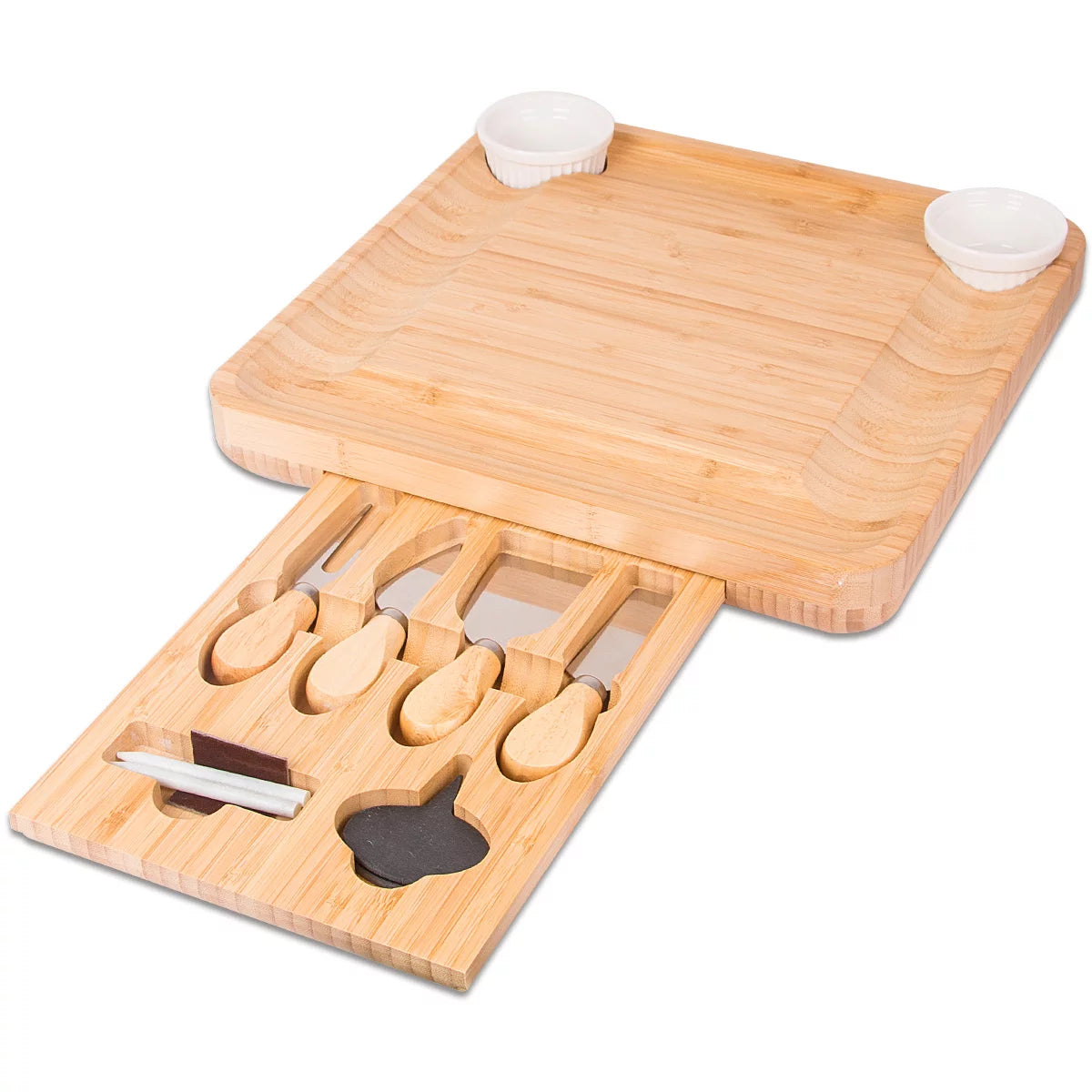Bamboo Charcuterie Board Set with 4 Stainless Steel Cheese Knives X4470