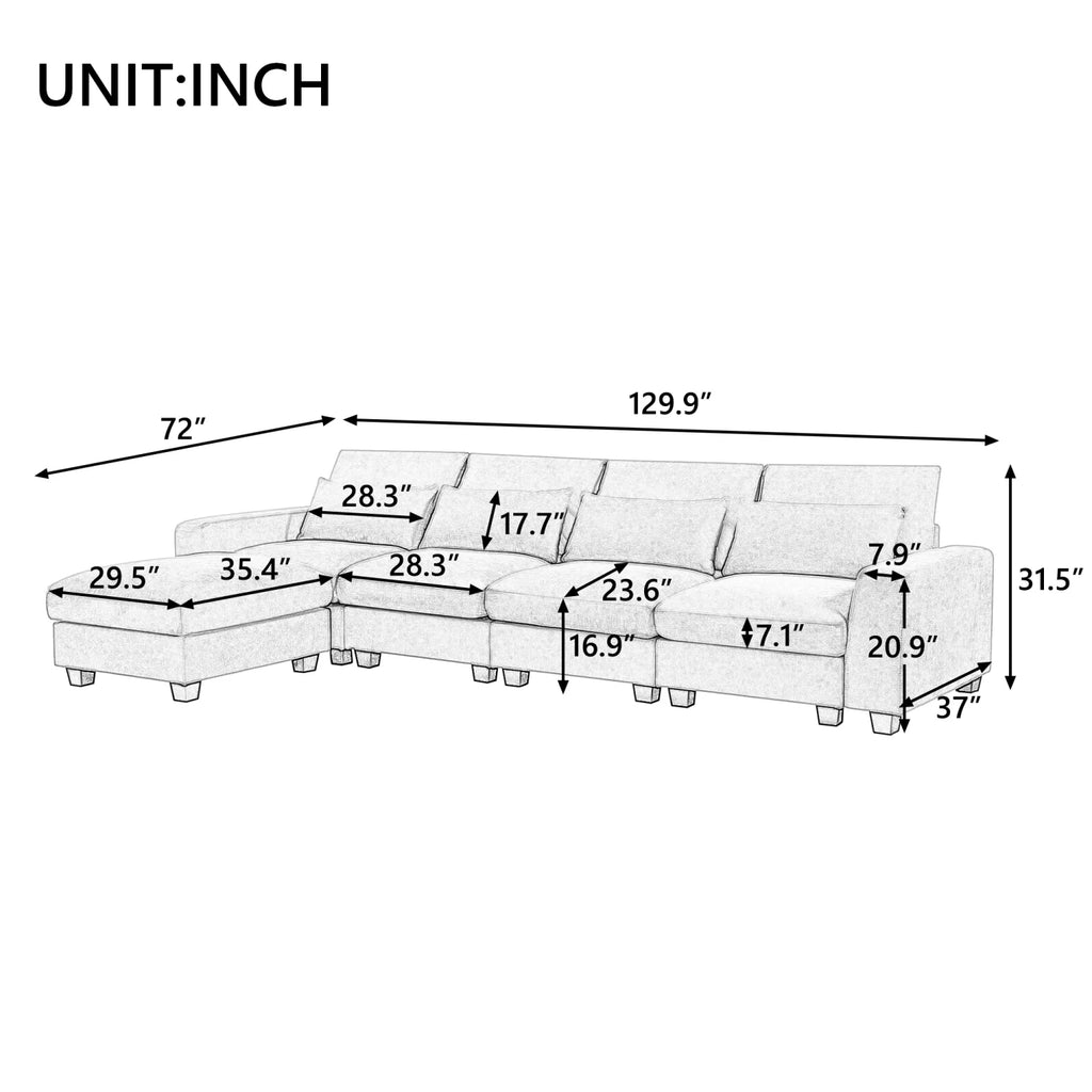 Beige 5 Seat L-Shape Sectional Sofa K699749