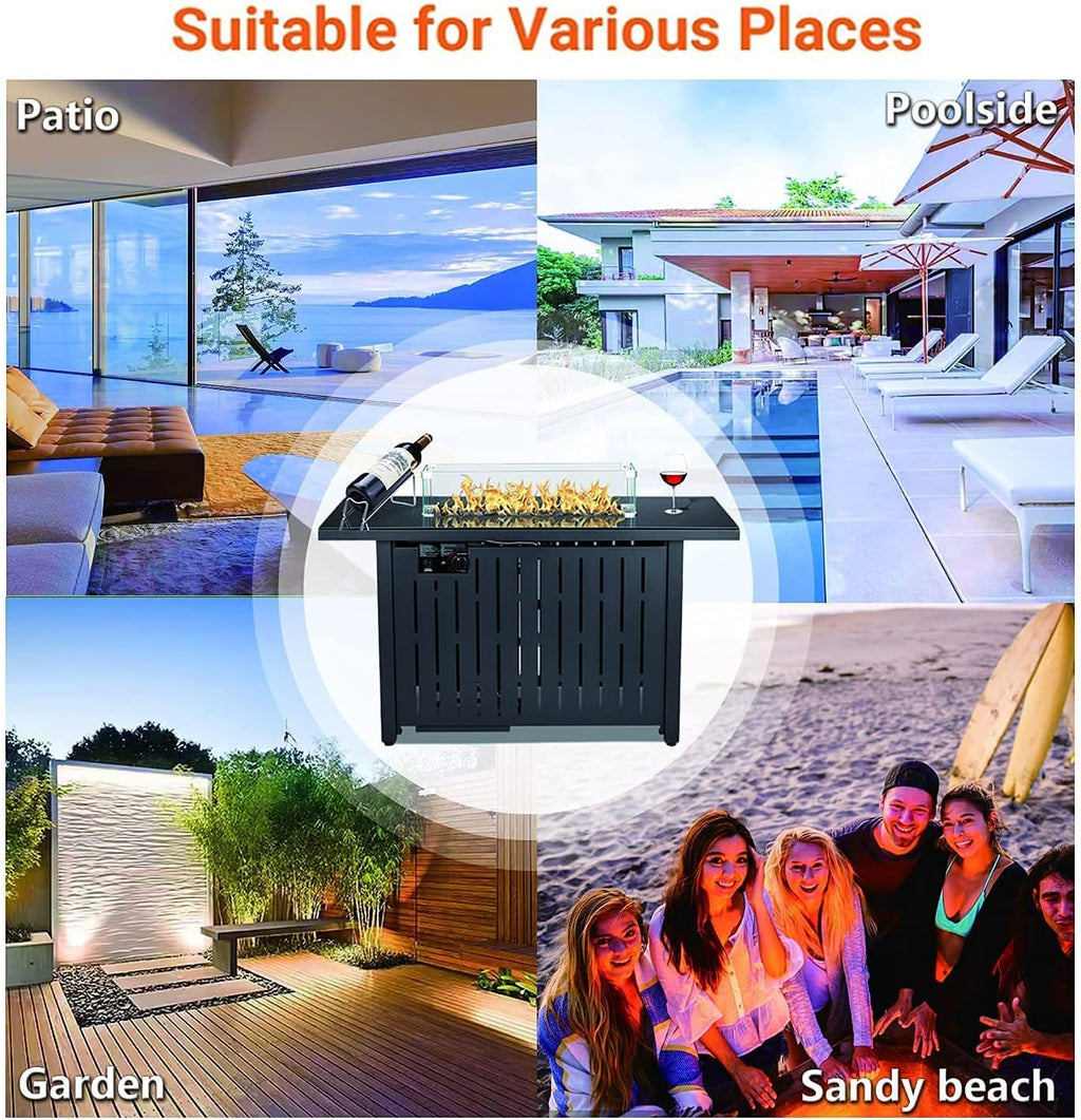 43 Inch 60,000 BTU Propane Gas Fire Pit Table with Glass Wind Guard G18557