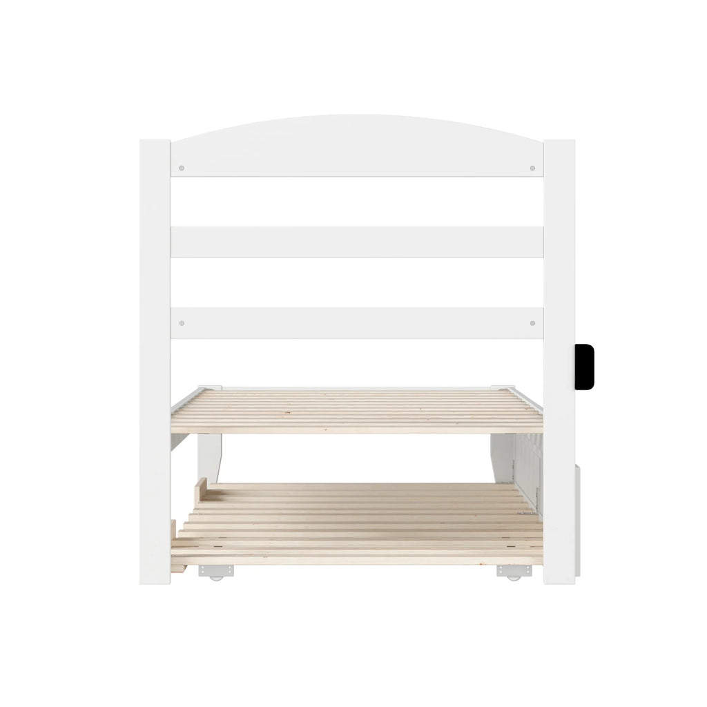 White Solid Wood Twin Bed with Trundle and USB Charger U634
