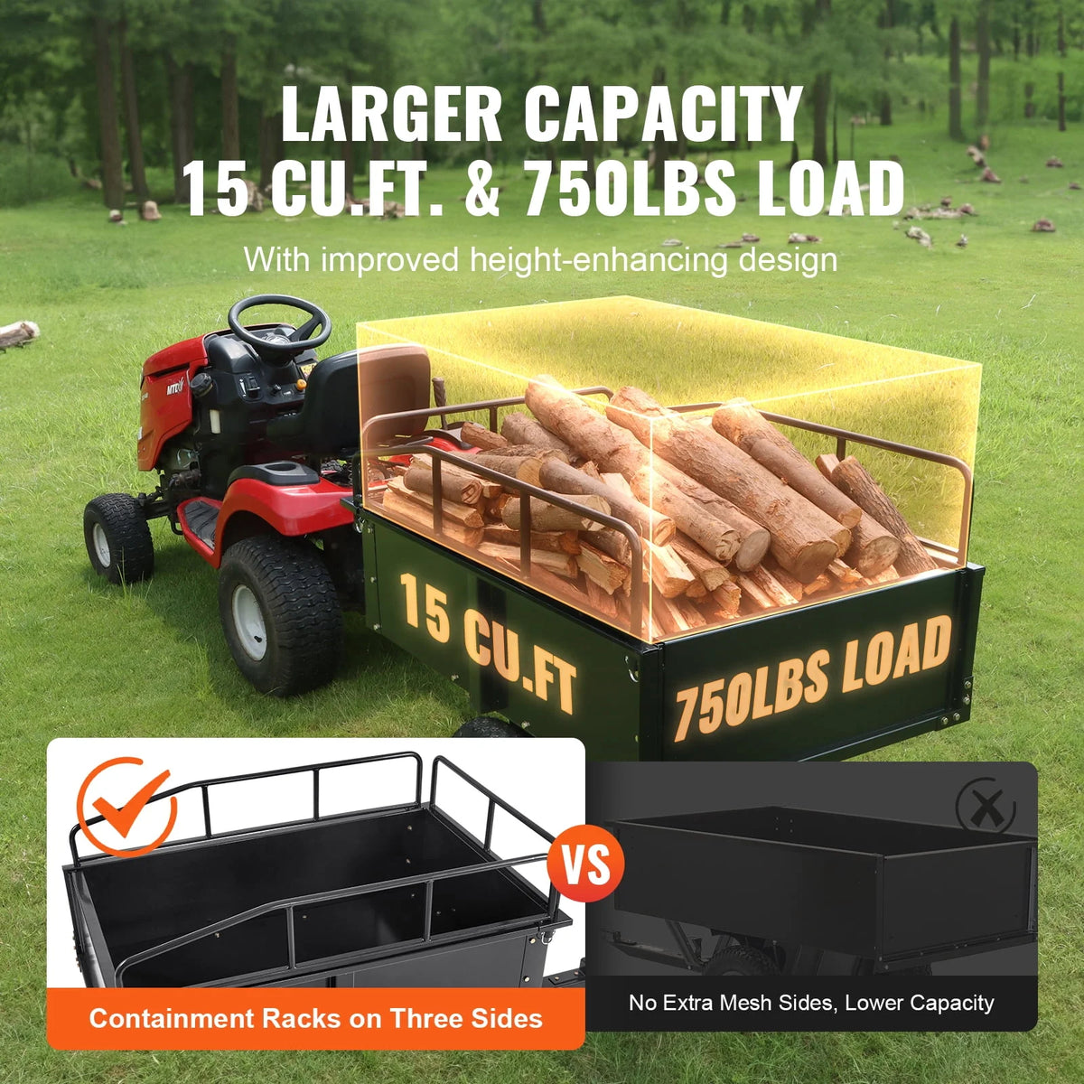 750 lbs 15 Cu. Ft Steel Utility Trailer with Removable Sides F93554