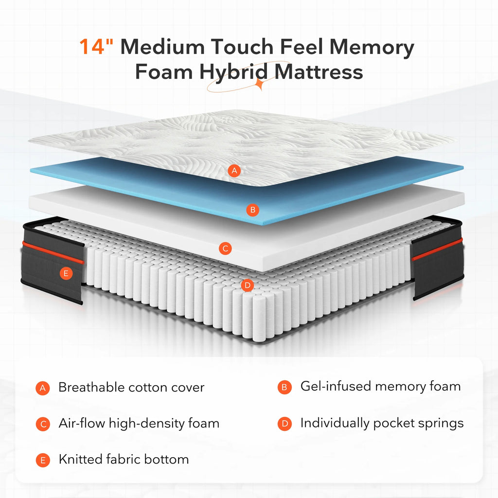 14 Pillow Top Gel Memory Foam Hybrid Mattress Queen Size Q4795