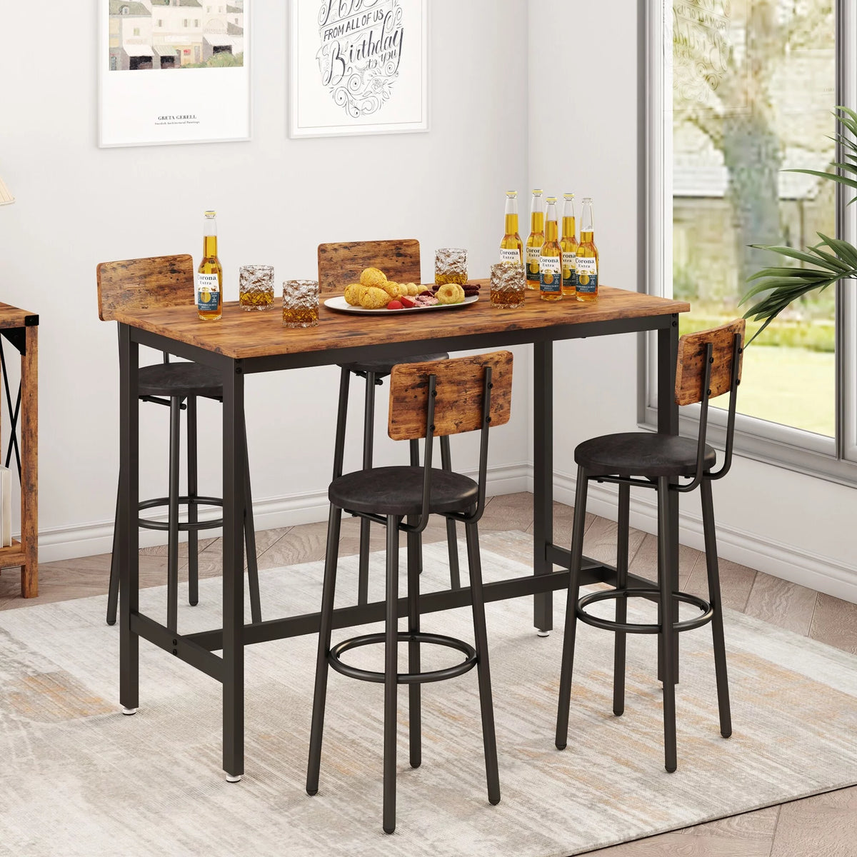 5 Pieces Counter Height Dining Table Set with 4 Stools V162173