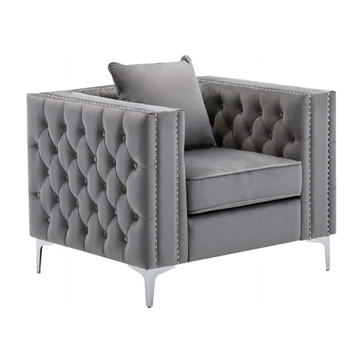2 Piece Velvet Loveseat and Chair Set in Gray A4261