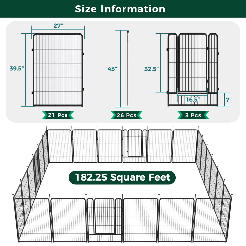 32 Panels 72ft (L)×40in (H) Black Metal Garden Fence with 2 Gates L765786