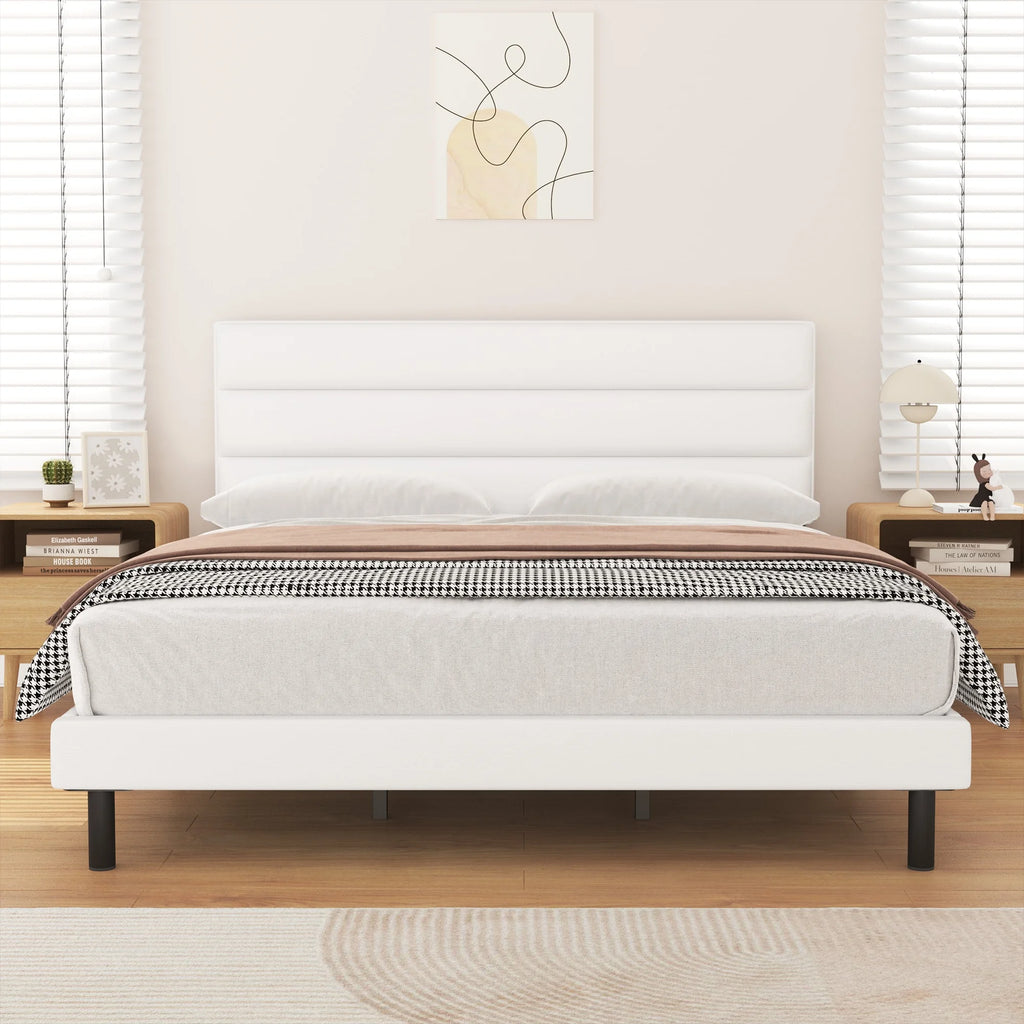 Queen Size Wingback Fabric Upholstered Platform Bed Frame M775