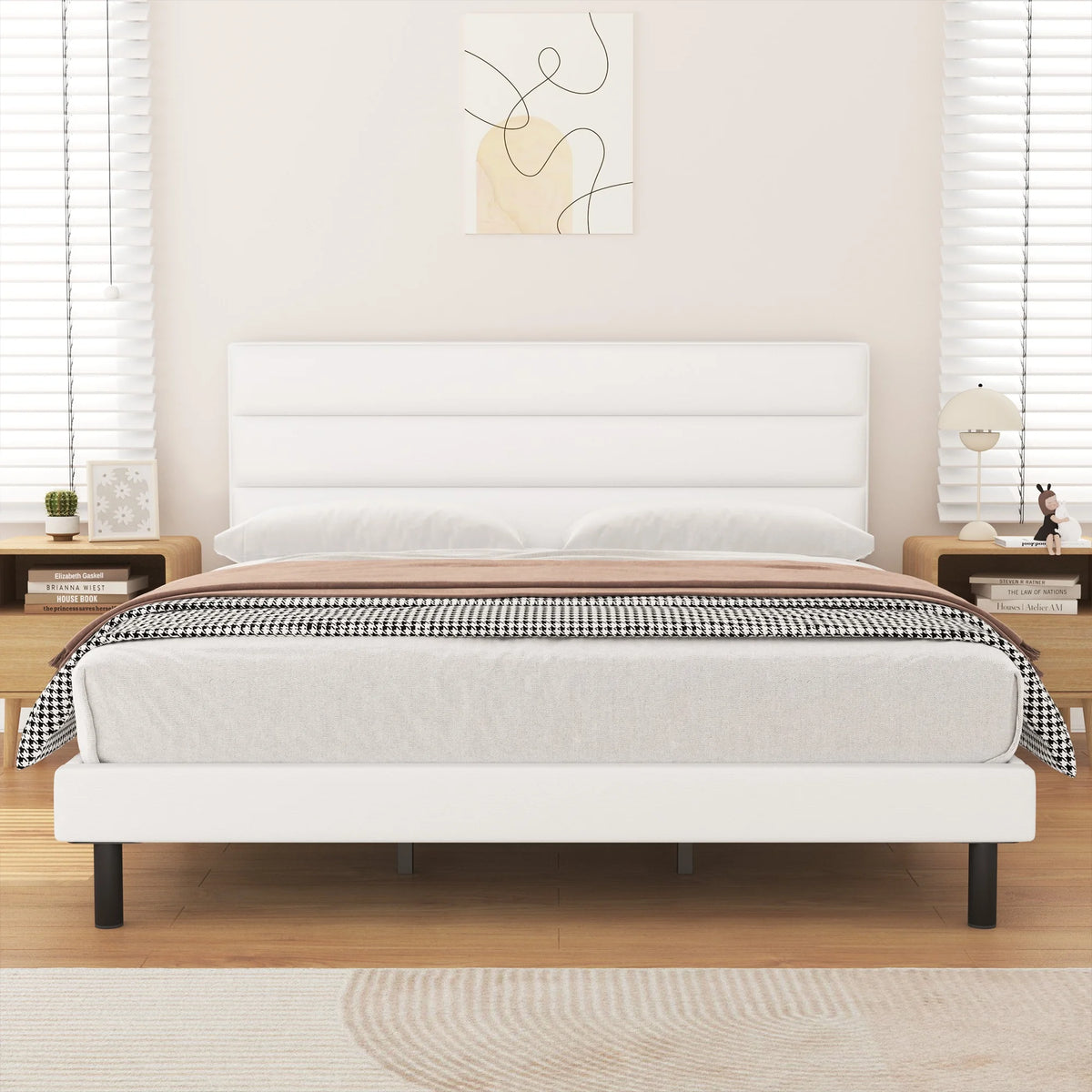 Queen Size Wingback Fabric Upholstered Platform Bed Frame M775