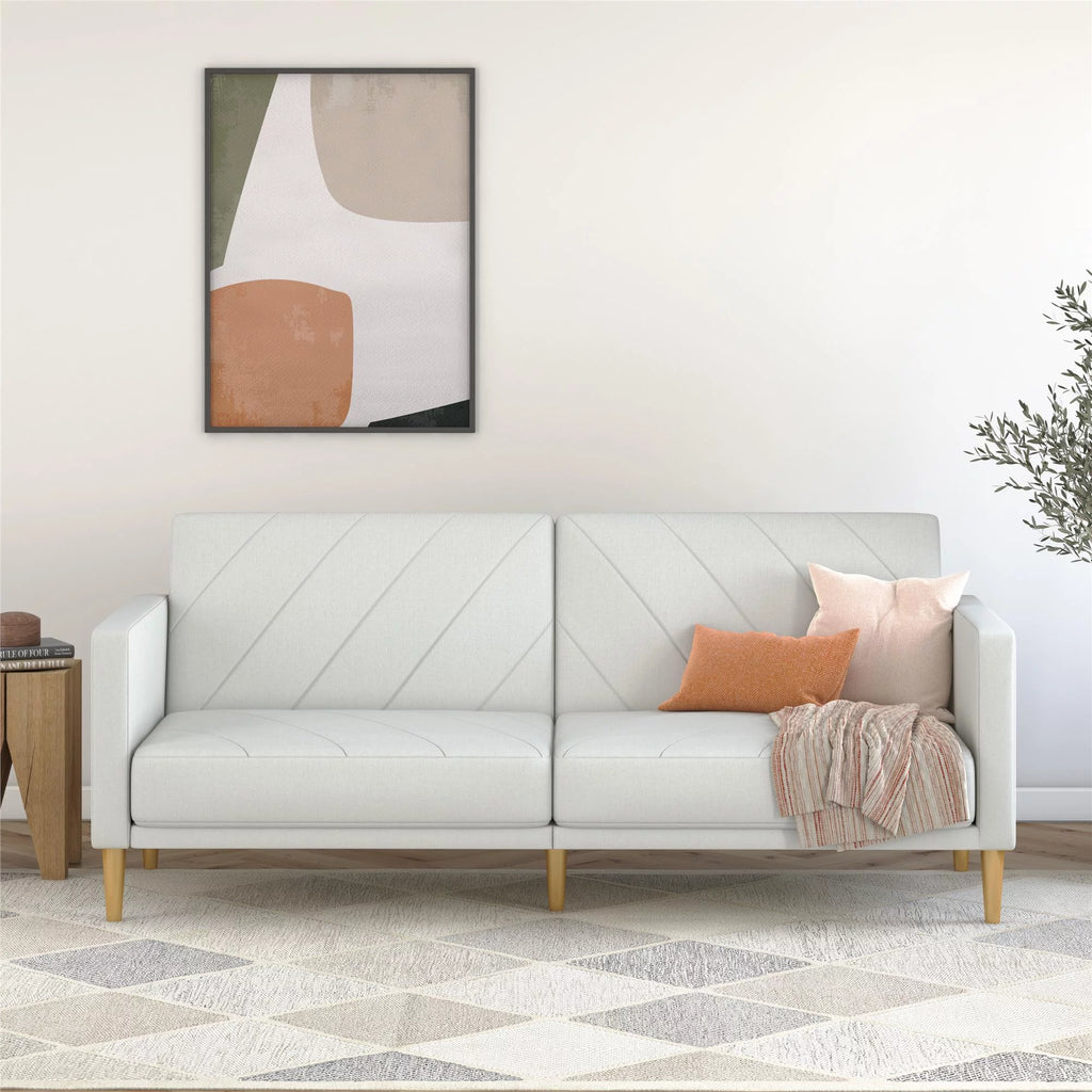 Light Gray Linen Futon Sofa Bed H639461