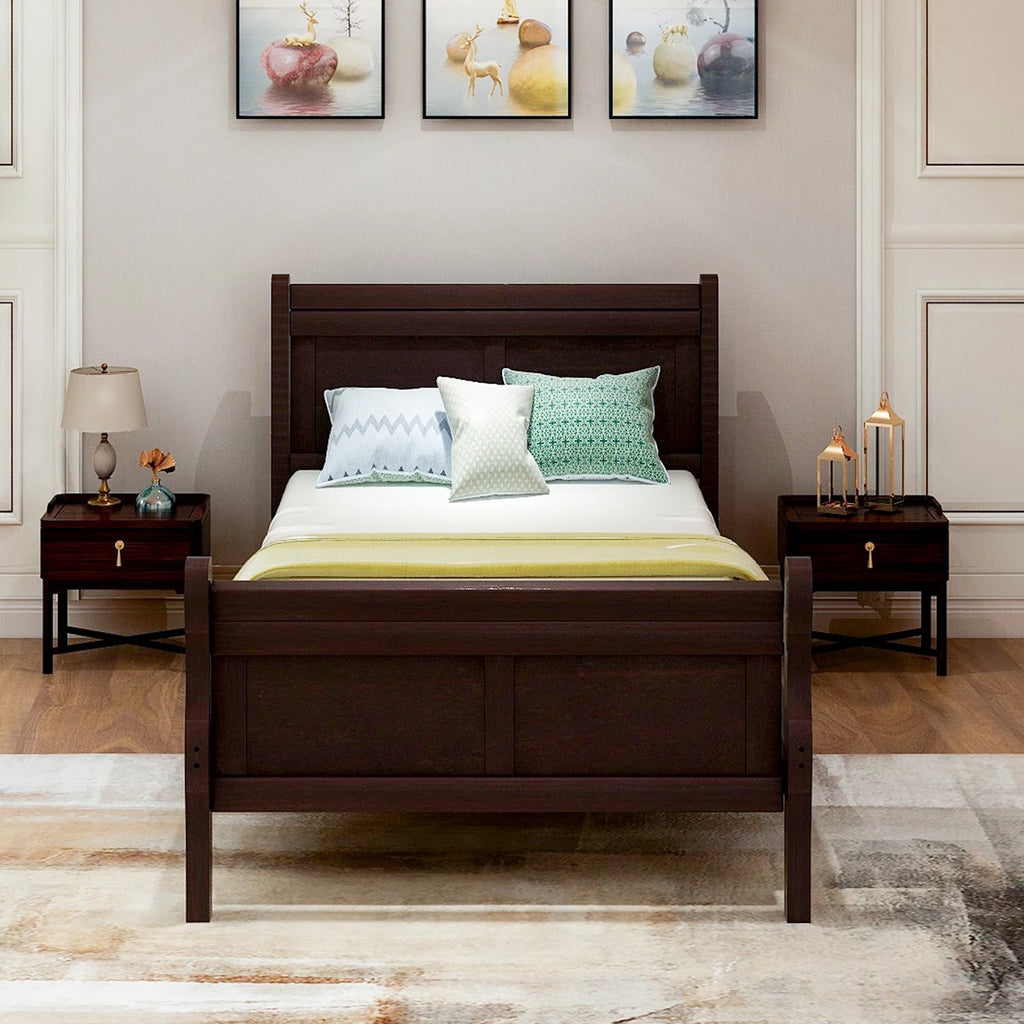 White Full Size Platform Bed Frame with Wood Headboard and Footboard G630768