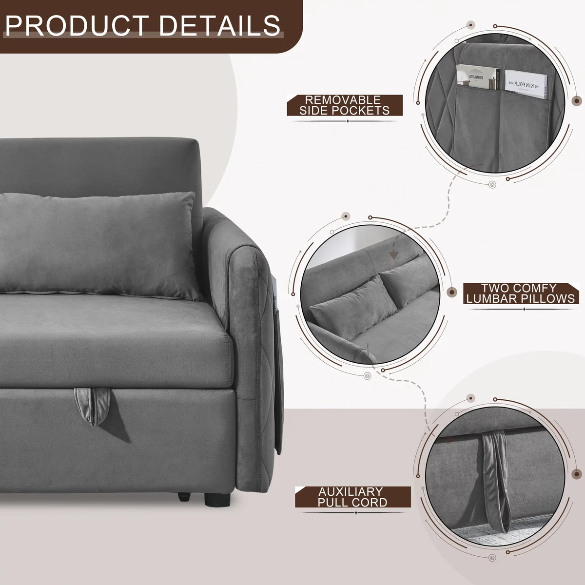 Gray 2-Seat Futon Sofa Bed L18440