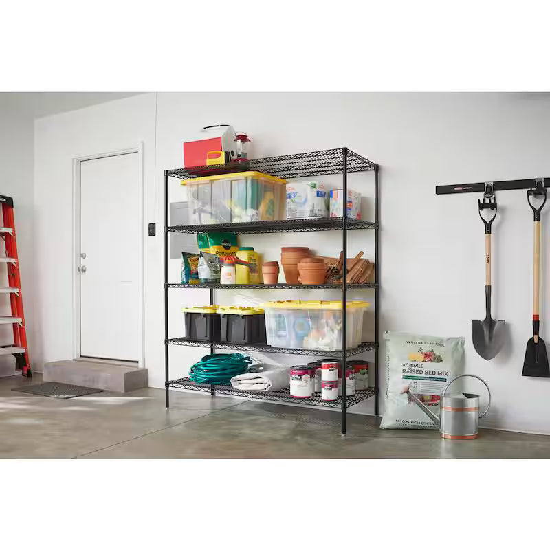 Black 5-Shelf Steel Wire Shelving Unit B347