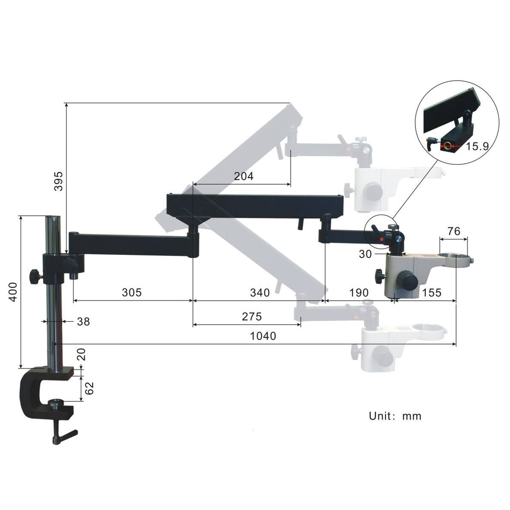 7-45X Stereo Microscope with Articulating Arm, 56 LED Ring Light, 3.2M Camera N3990