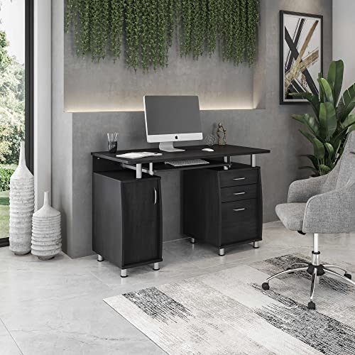 Espresso Writing Desk with Drawers & File Cabinet G656