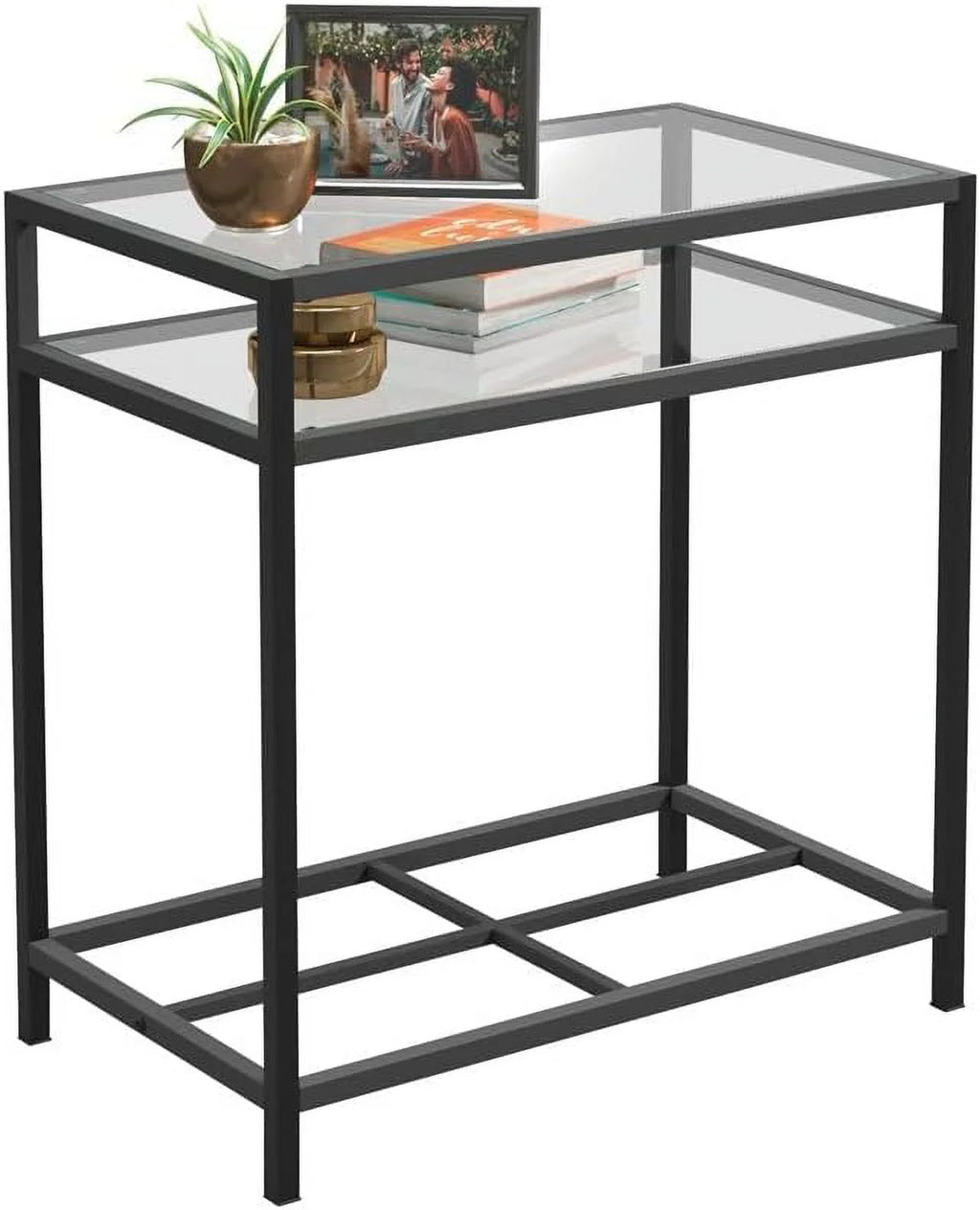 Black Metal End Table with Tempered Glass Top N10043
