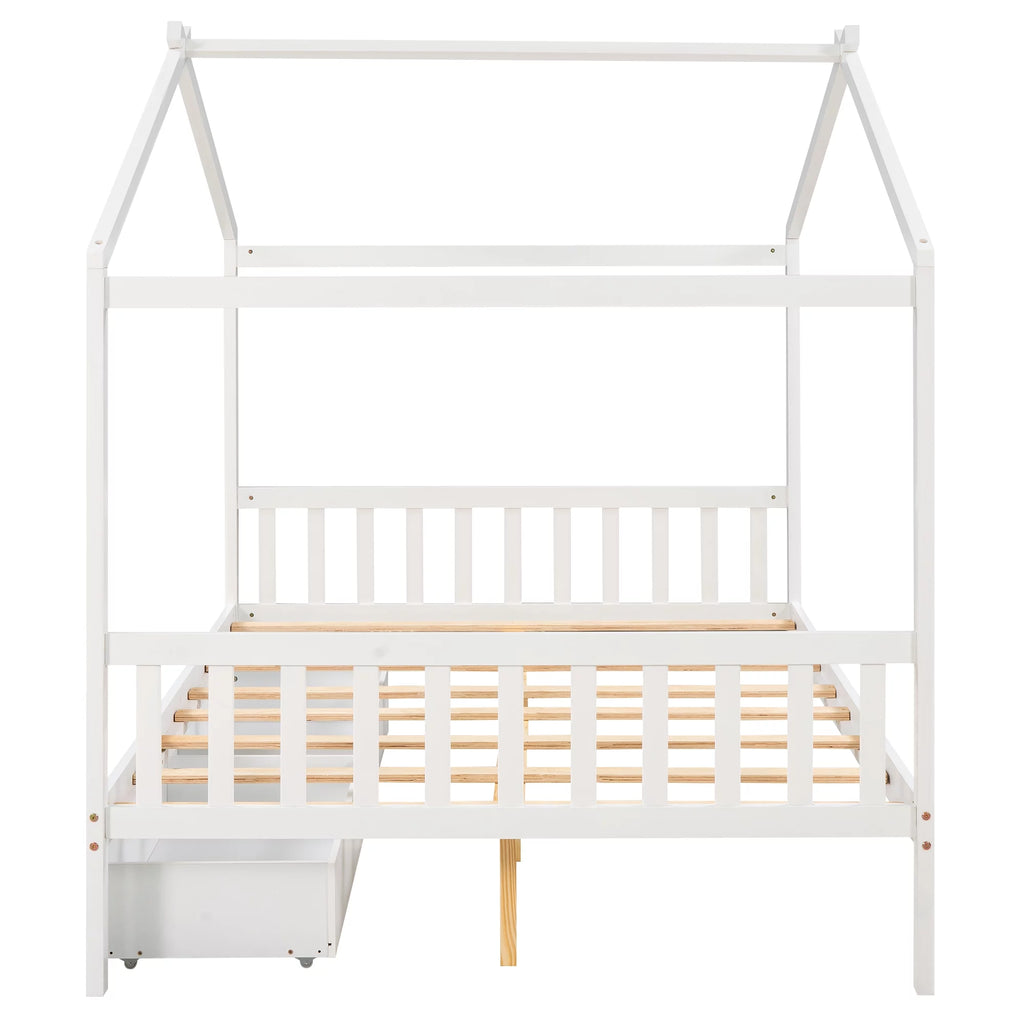 White Full Size Platform Bed with Two Drawers S230