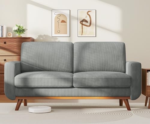Dark Gray Corduroy Loveseat Sofa with Solid Wood H992