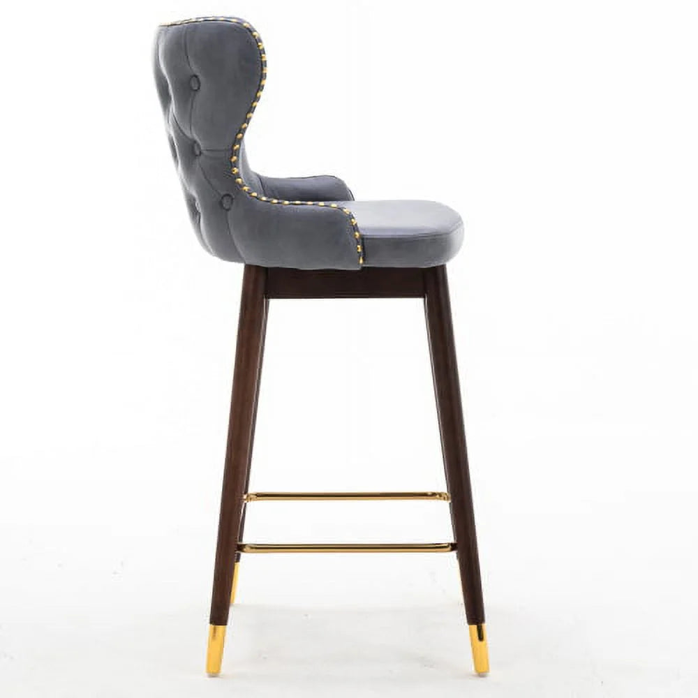 Leather Fabric Bar Chairs Set of 2 with Metal Legs L78652