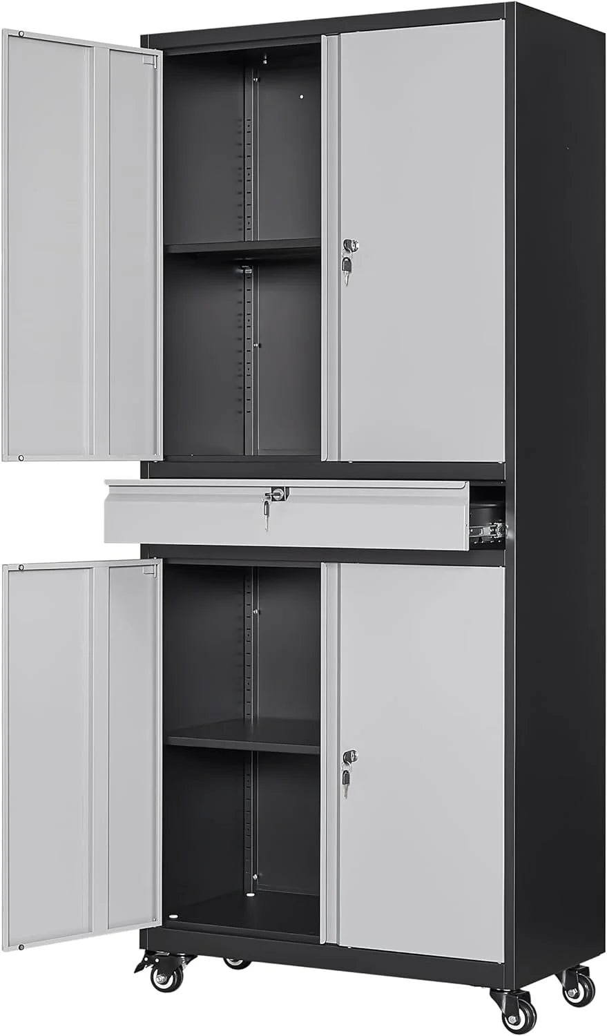 Black Metal Locking Storage Cabinet with 4 Doors and 2 Adjustable Shelves Q6804