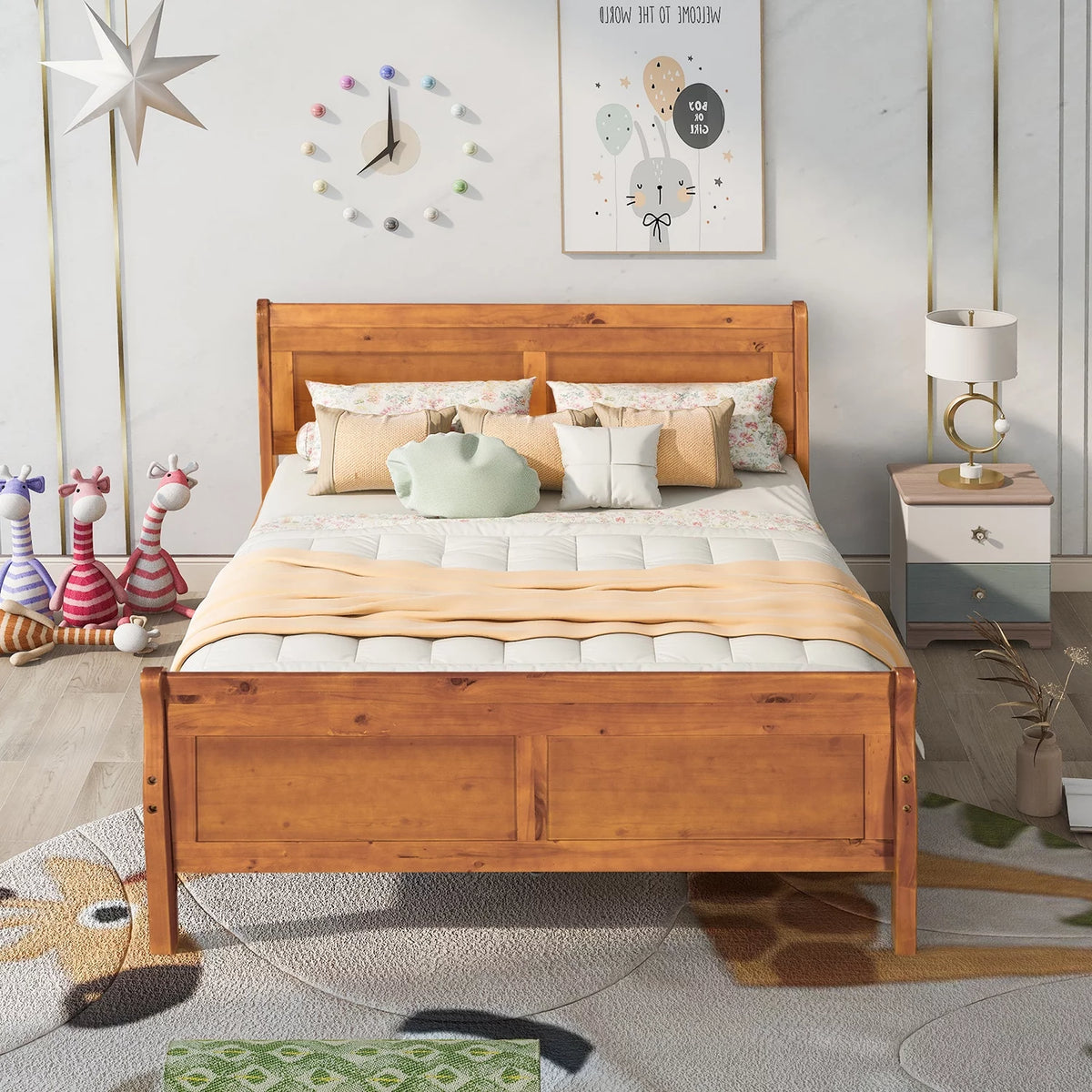 White Full Size Platform Bed Frame with Wood Headboard and Footboard G630768