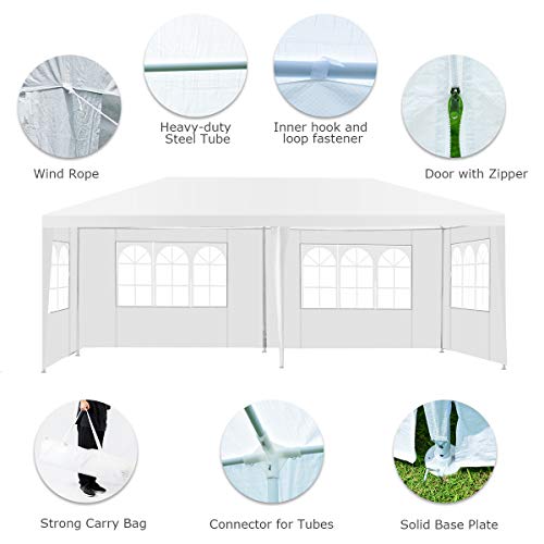 10'x20' White Canopy Tent with 6 Removable Sidewalls K258233