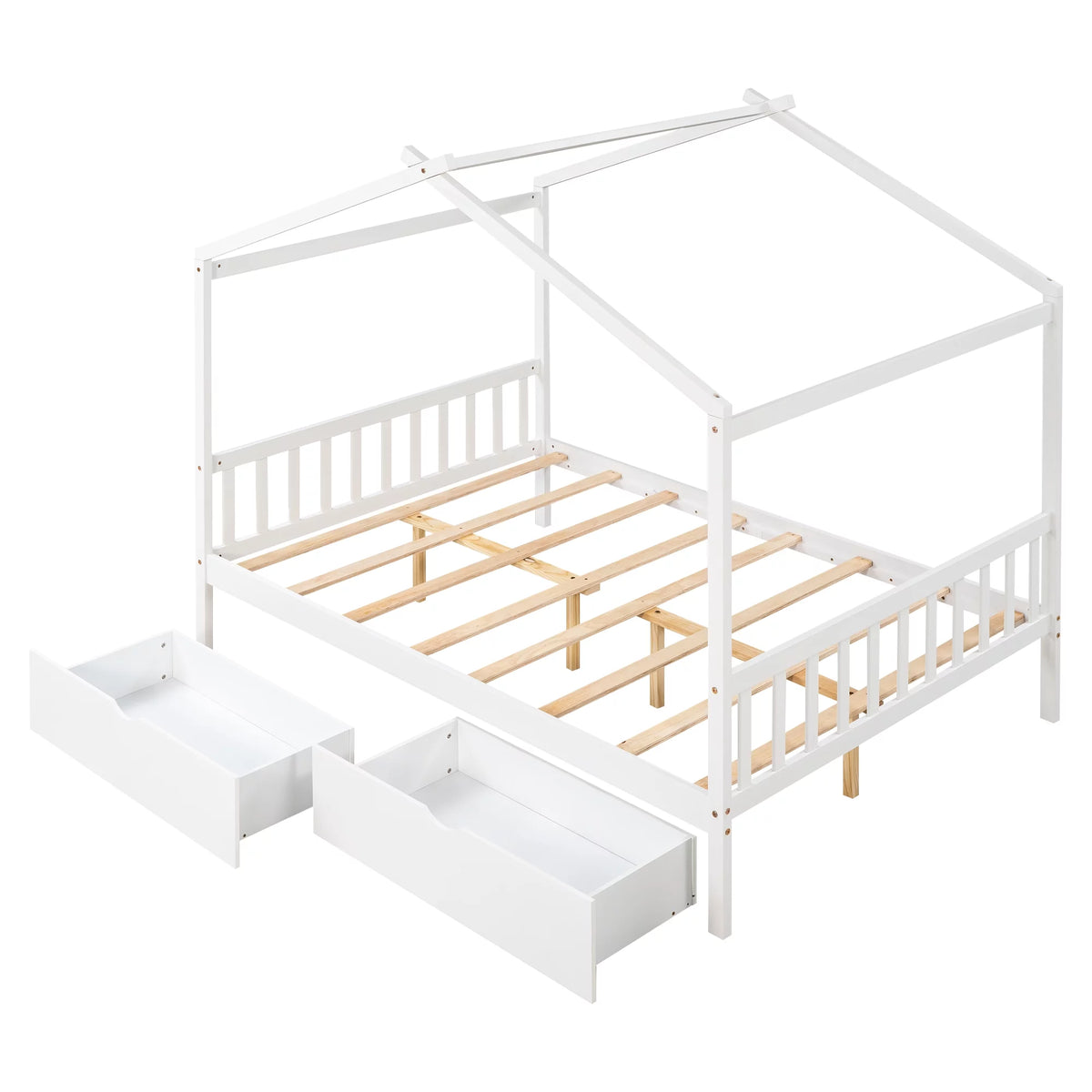 White Full Size Platform Bed with Two Drawers S230