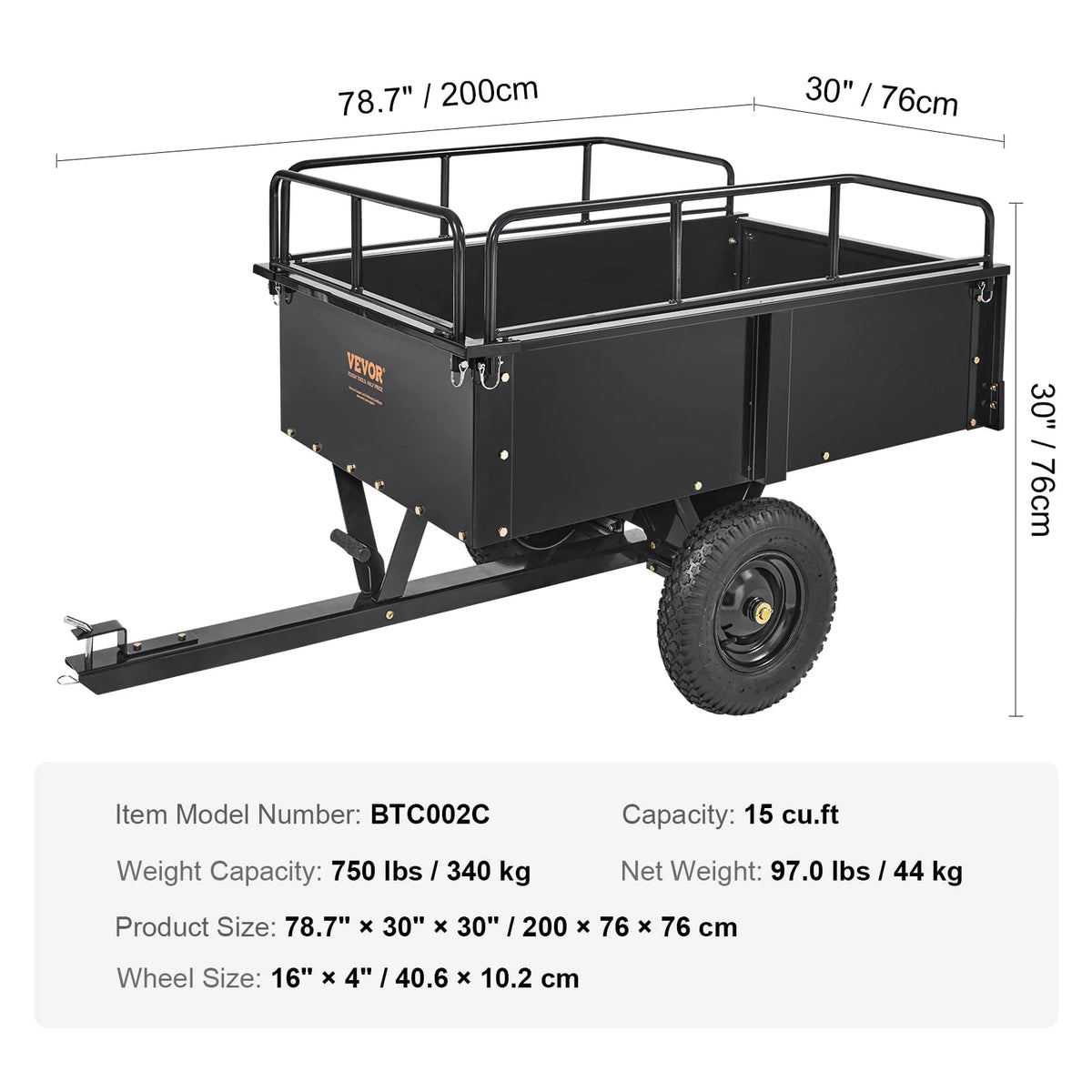 750 lbs 15 Cu. Ft Steel Utility Trailer with Removable Sides F93554