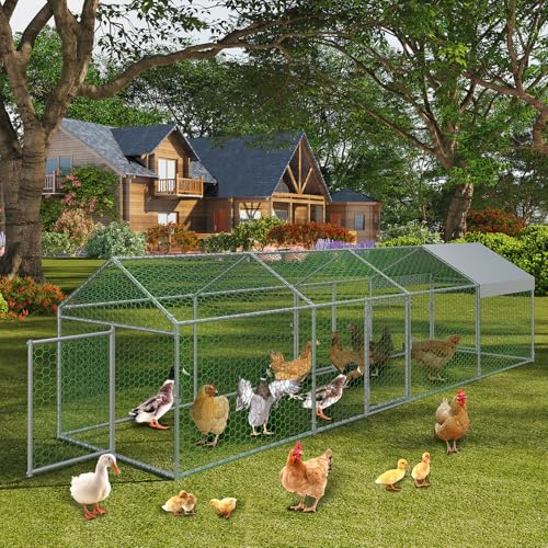 Metal Chicken Coop with Waterproof Cover, 160" x40" x40", 4 Doors C429526