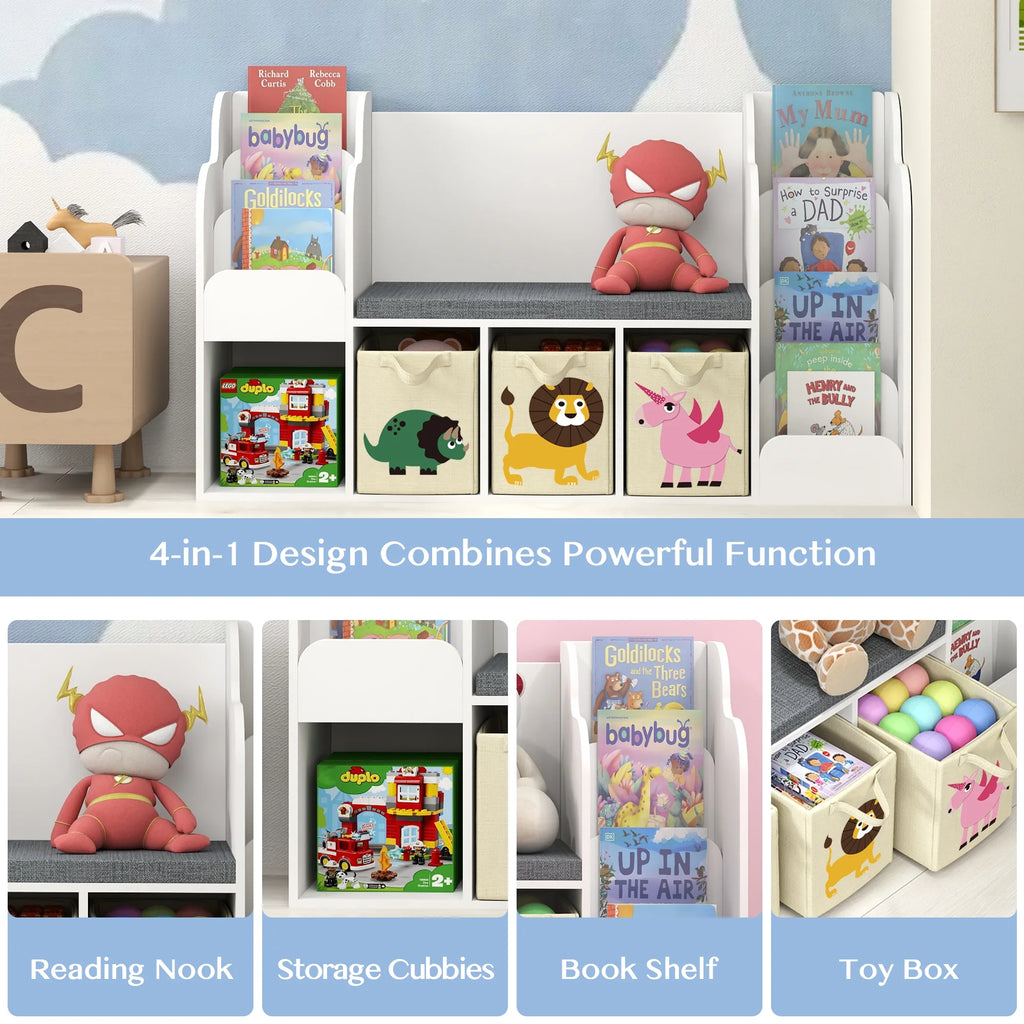 Kids Bookshelf with Reading Nook and Toy Storage I536189
