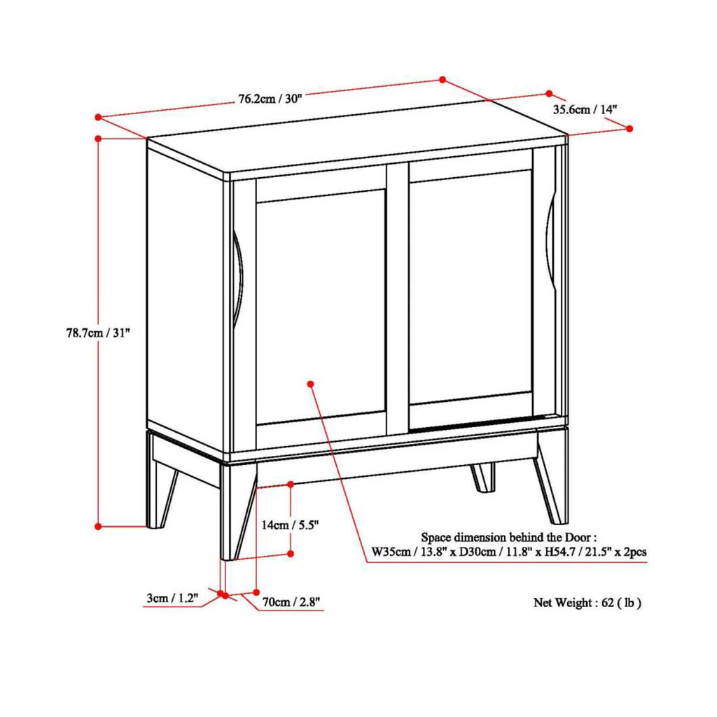 30 inch Wide Low Storage Cabinet in Teak Brown G6825