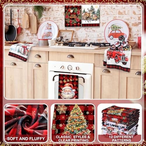 12 Pcs Christmas Kitchen Towels and Dishcloths 14.2 x 21.3 Inch N744