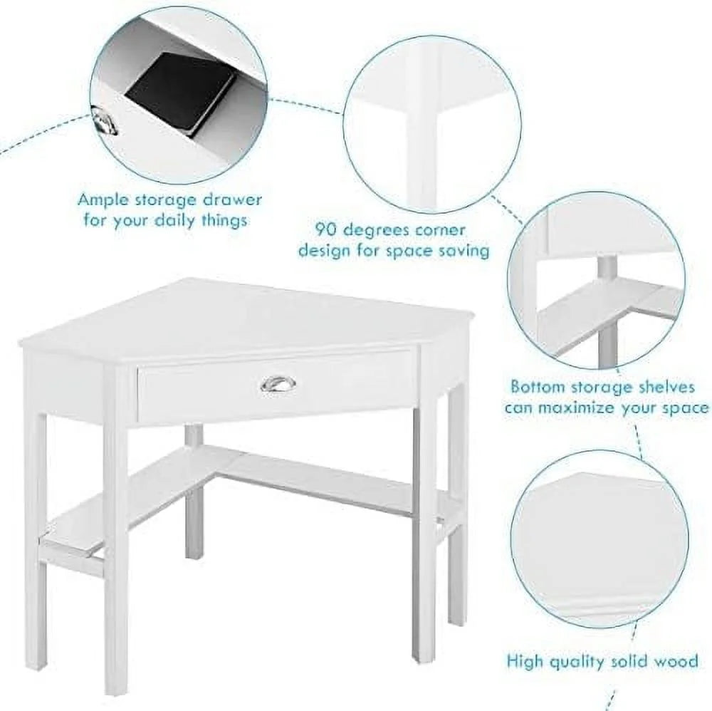 Black Corner Desk with Drawer and Shelves F291421