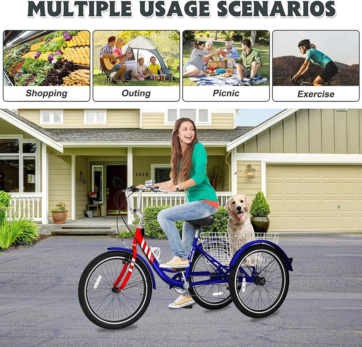 20/24/26 inch Adult Tricycle 3 Wheel Bike with Cargo Basket B157