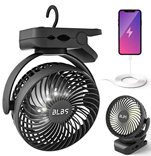 Clip on Fan with LED Light, 12000mAh Battery Operated Rechargeable Fan, Blue Q90933
