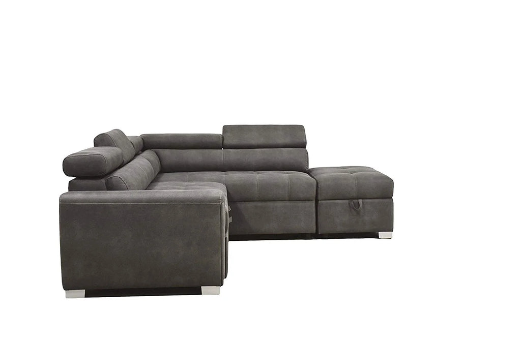 Gray Microfiber Sectional Sleeper Sofa and Ottoman K982