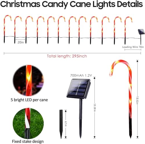 24 Pack Solar Candy Cane Lights Outdoor Waterproof with 8 Modes T31254