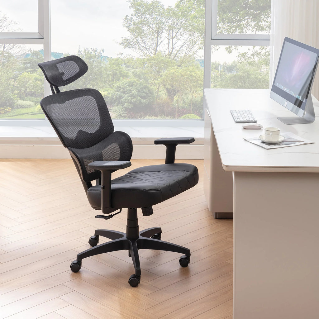 Black Ergonomic Mesh Office Chair with Footrest F865798