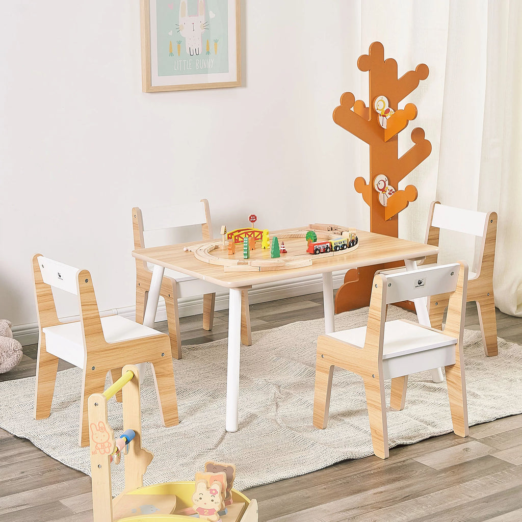 Wooden Kids Table and Chairs Set Natural White 5 Piece X183