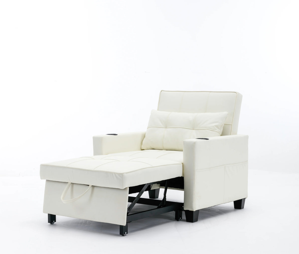 White Leather 3-In-1 Convertible Sleeper Chair Bed with USB Ports E97273