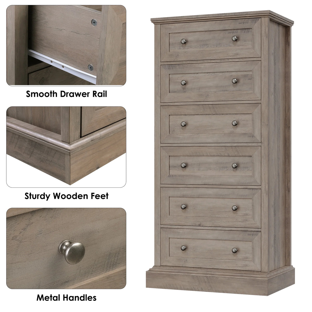 Gray 6 Drawer Wood Dresser H849