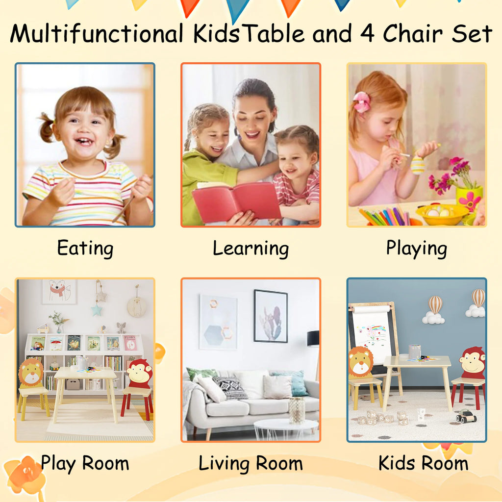 Kids Table and 2 Chairs Set, 3 Pieces Wooden Activity Play Table Set W4970