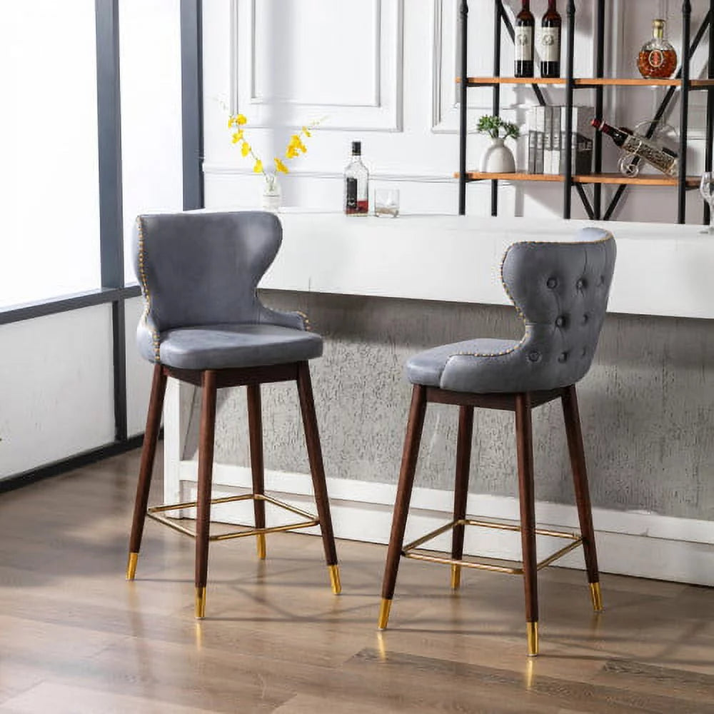 Leather Fabric Bar Chairs Set of 2 with Metal Legs L78652